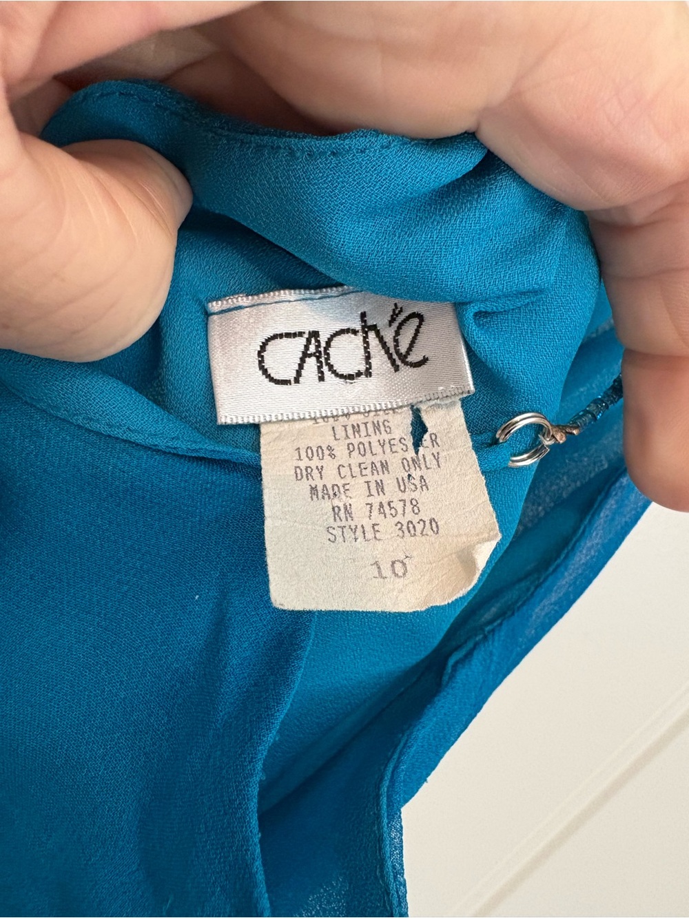 VTG Caché Beaded Silk Aqua Blue Asymmetric Ruffle Gown Size 10 Y2K Mermaid rare - Picture 9 of 12